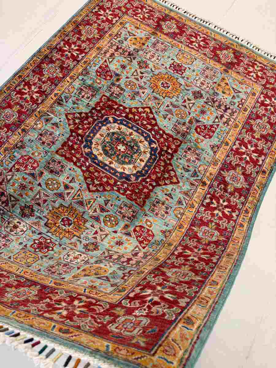 4x6 ft Hand Knotted Afghan Wool Mamluk Area Rug - Natural Vegetable Dye thumbnail 3