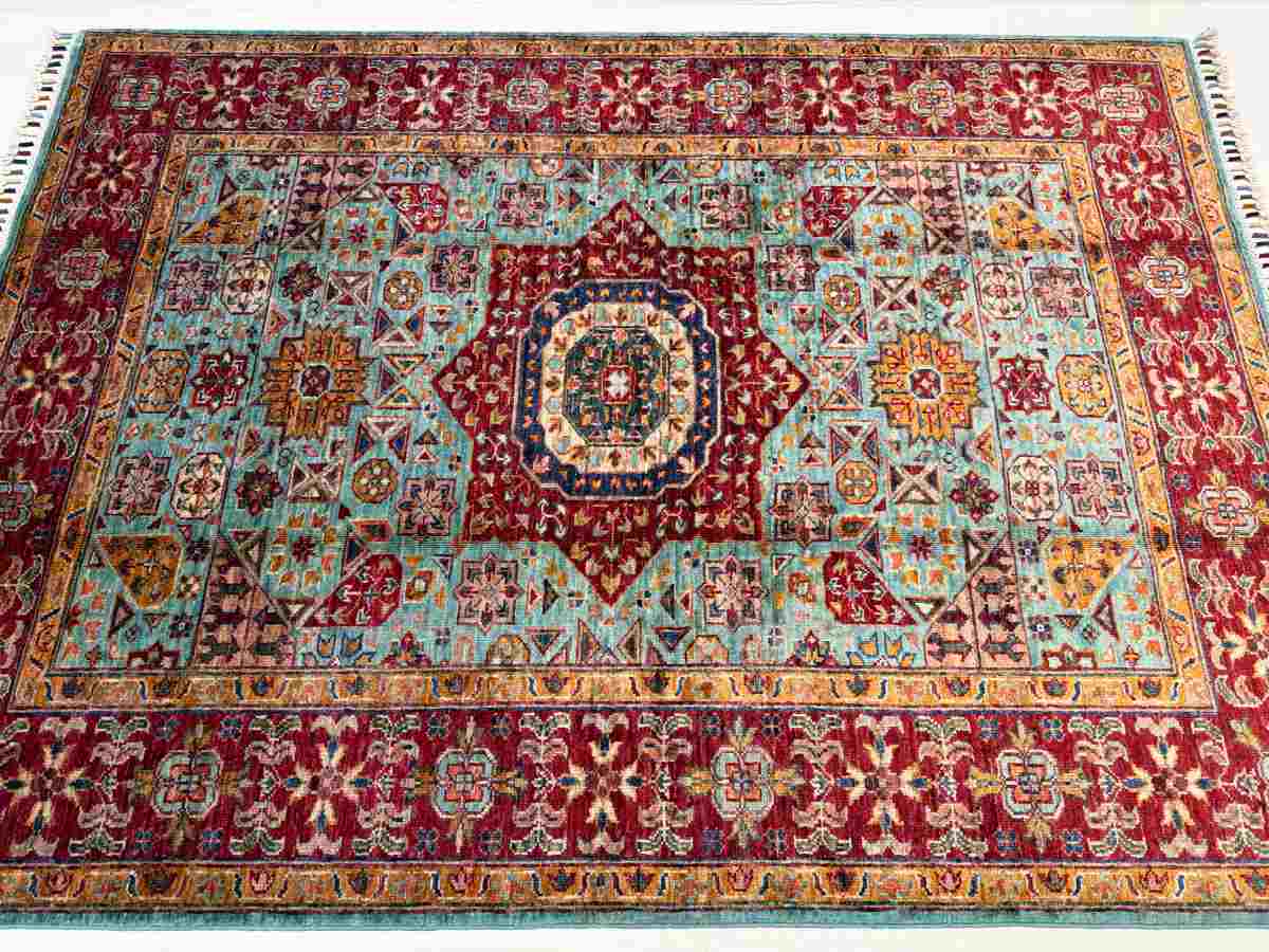 4x6 ft Hand Knotted Afghan Wool Mamluk Area Rug - Natural Vegetable Dye thumbnail 4