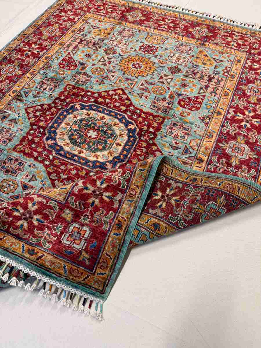 4x6 ft Hand Knotted Afghan Wool Mamluk Area Rug - Natural Vegetable Dye thumbnail 6