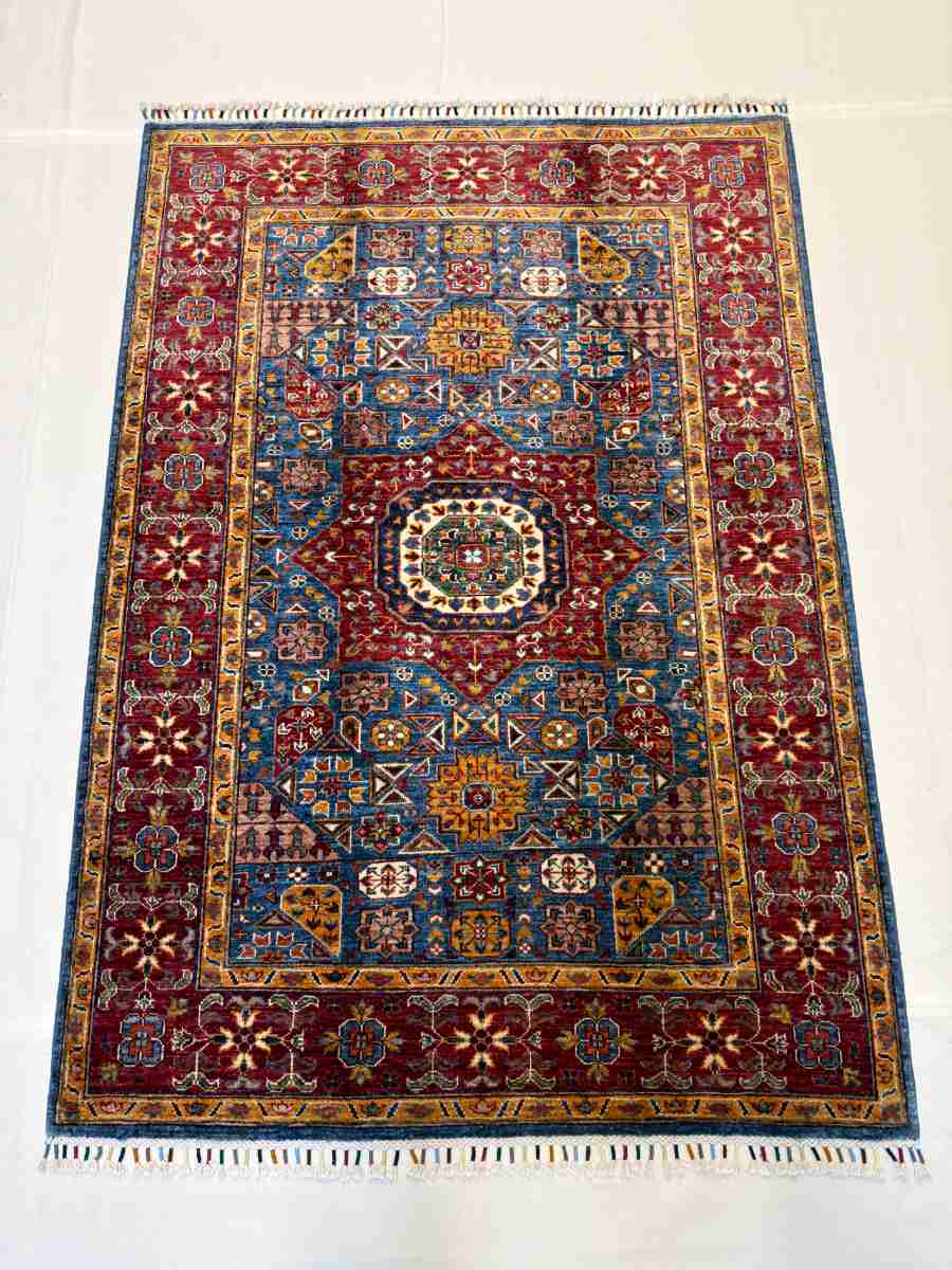 4x6 ft Hand Knotted Afghan Wool Mamluk Area Rug - Natural Vegetable Dye