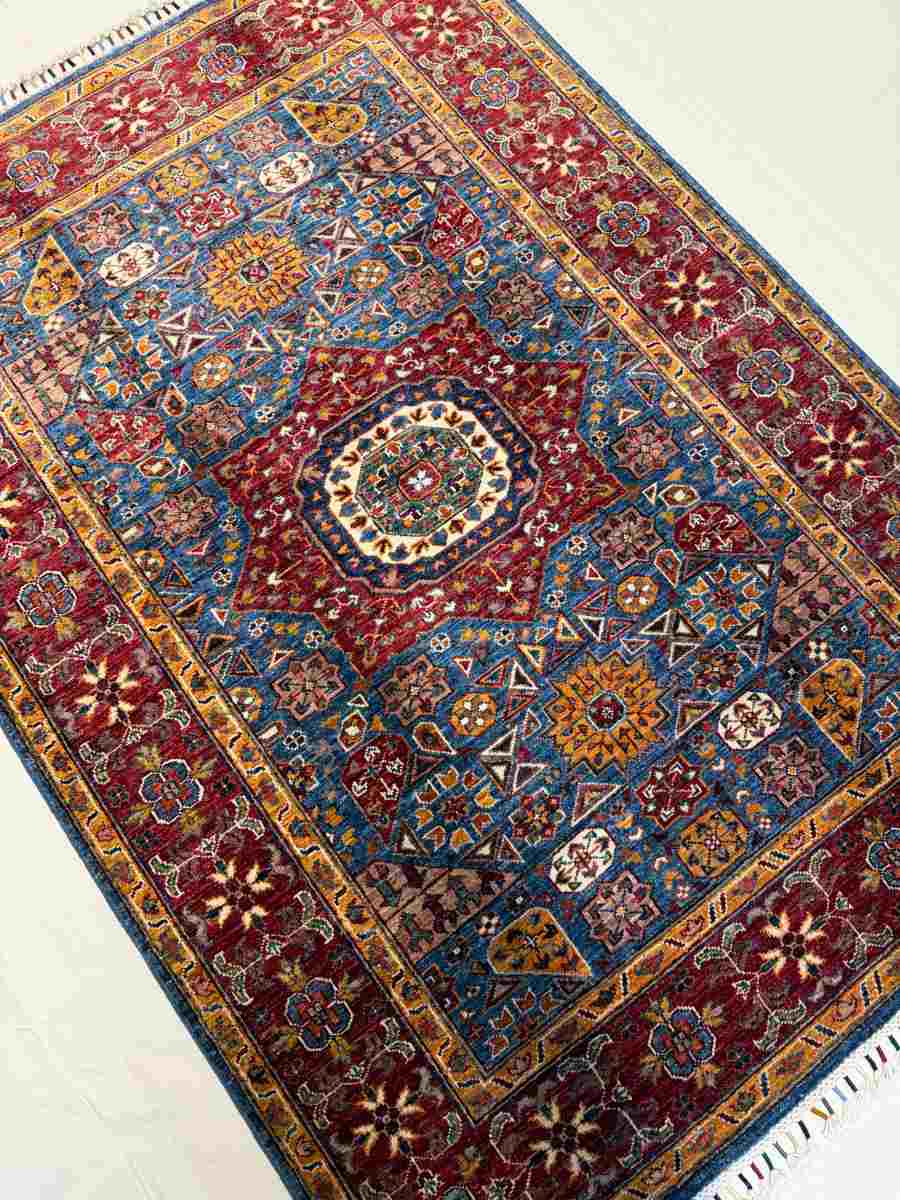 4x6 ft Hand Knotted Afghan Wool Mamluk Area Rug - Natural Vegetable Dye thumbnail 2