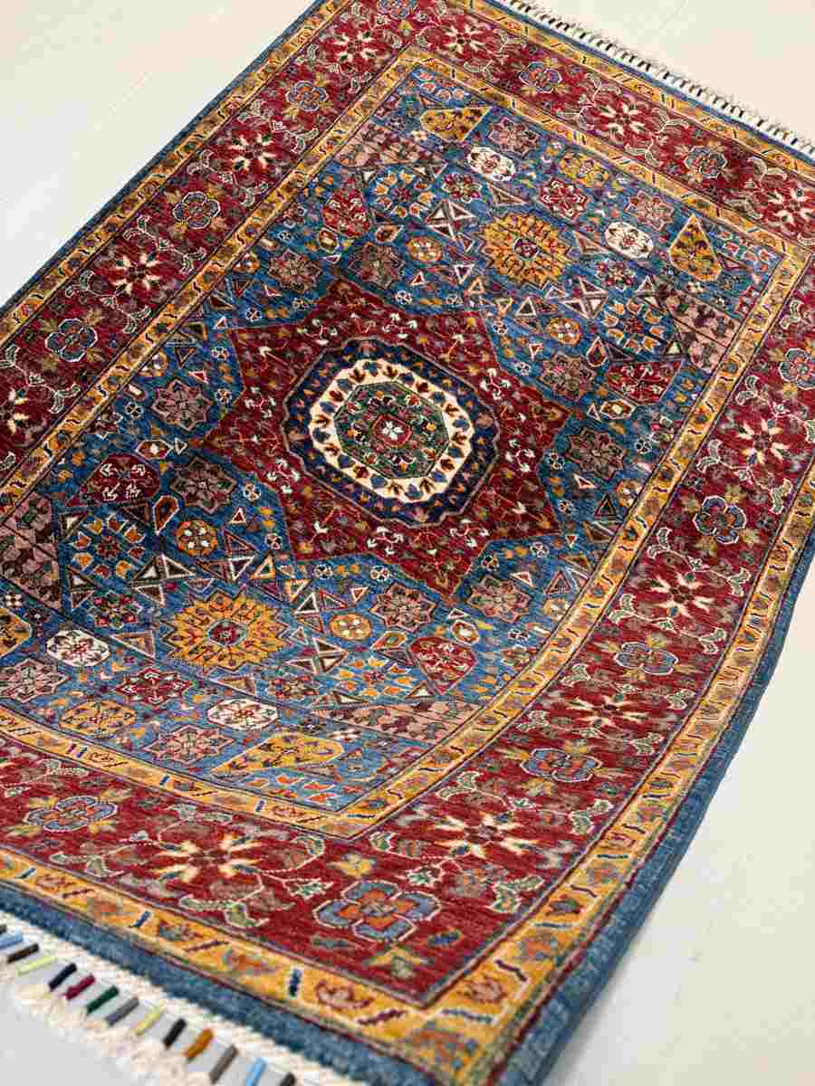 4x6 ft Hand Knotted Afghan Wool Mamluk Area Rug - Natural Vegetable Dye thumbnail 3