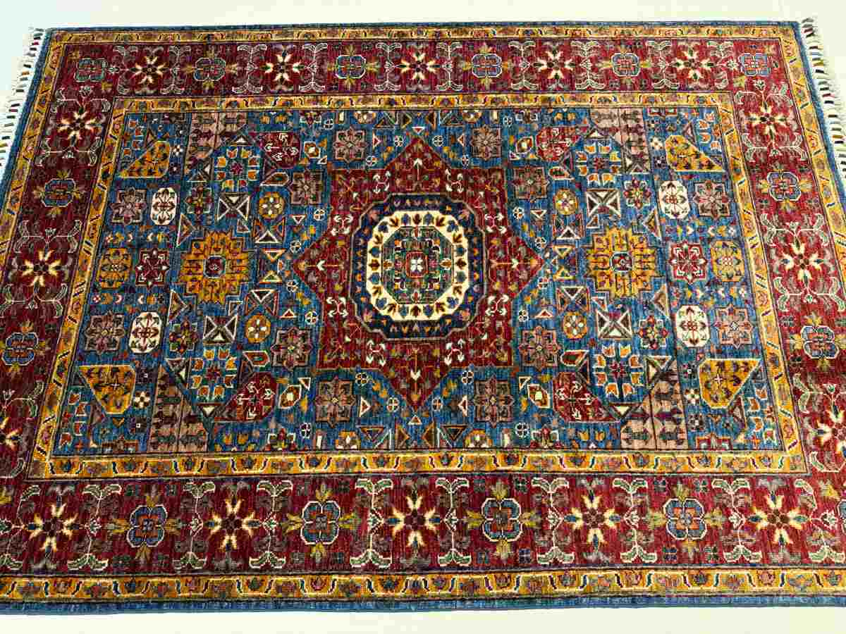 4x6 ft Hand Knotted Afghan Wool Mamluk Area Rug - Natural Vegetable Dye thumbnail 5