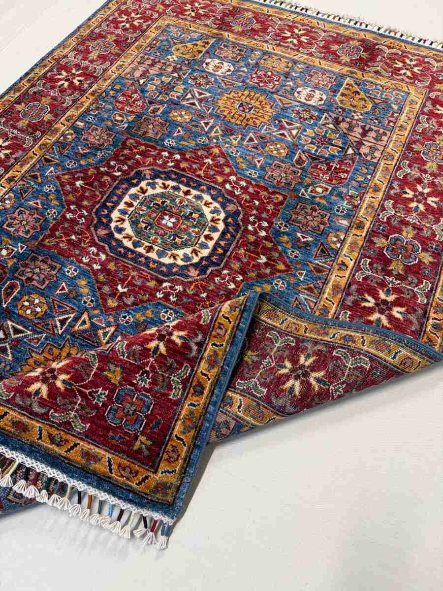 4x6 ft Hand Knotted Afghan Wool Mamluk Area Rug - Natural Vegetable Dye thumbnail 7