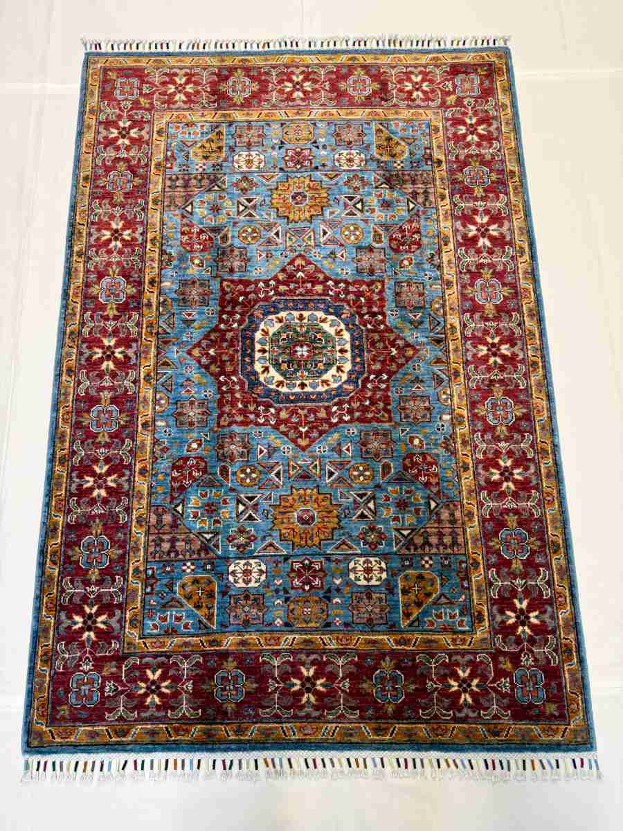4x6 ft Hand Knotted Afghan Wool Mamluk Area Rug - Natural Vegetable Dye