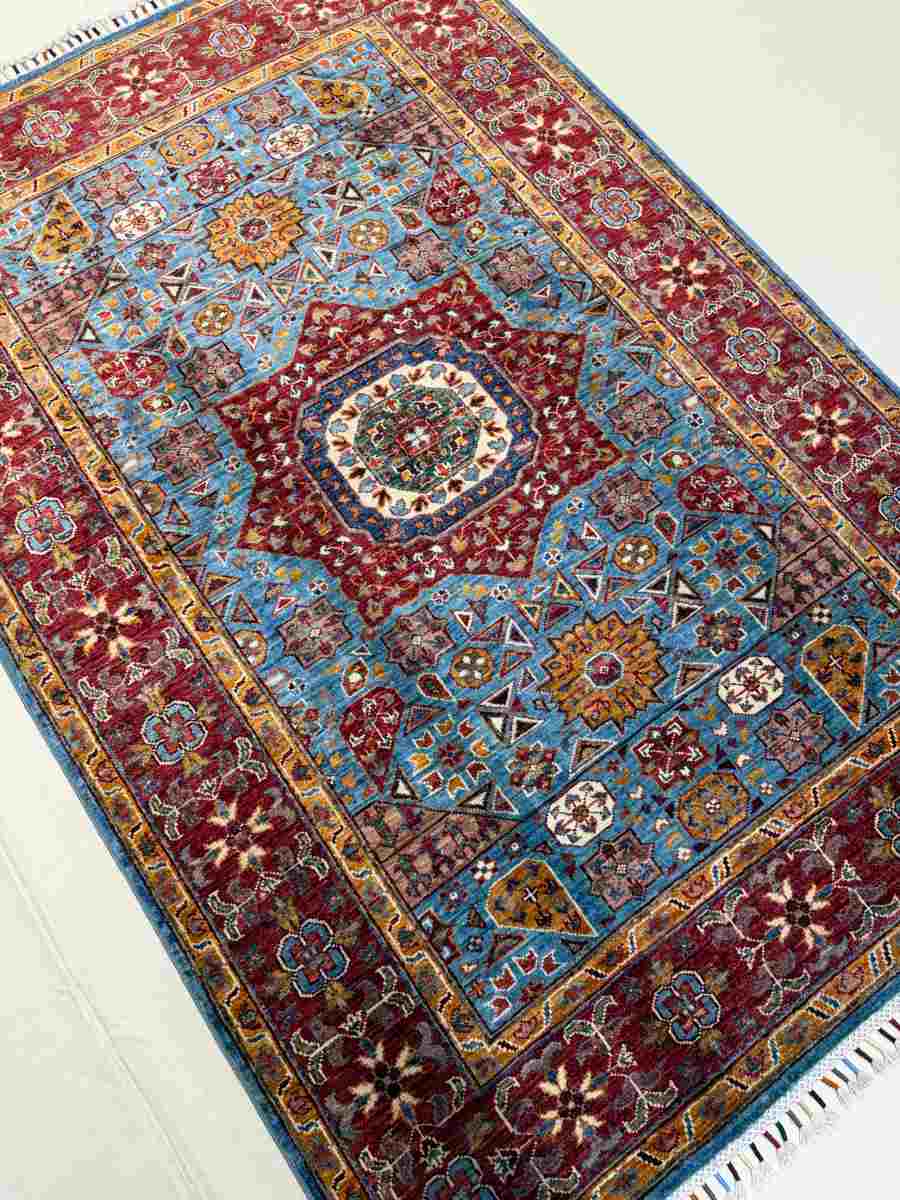 4x6 ft Hand Knotted Afghan Wool Mamluk Area Rug - Natural Vegetable Dye thumbnail 2
