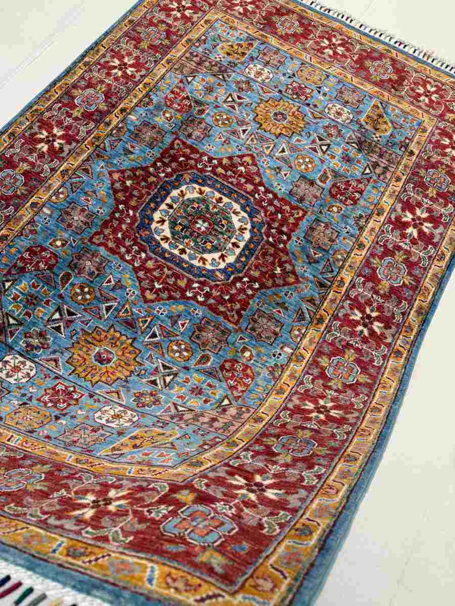 4x6 ft Hand Knotted Afghan Wool Mamluk Area Rug - Natural Vegetable Dye thumbnail 3