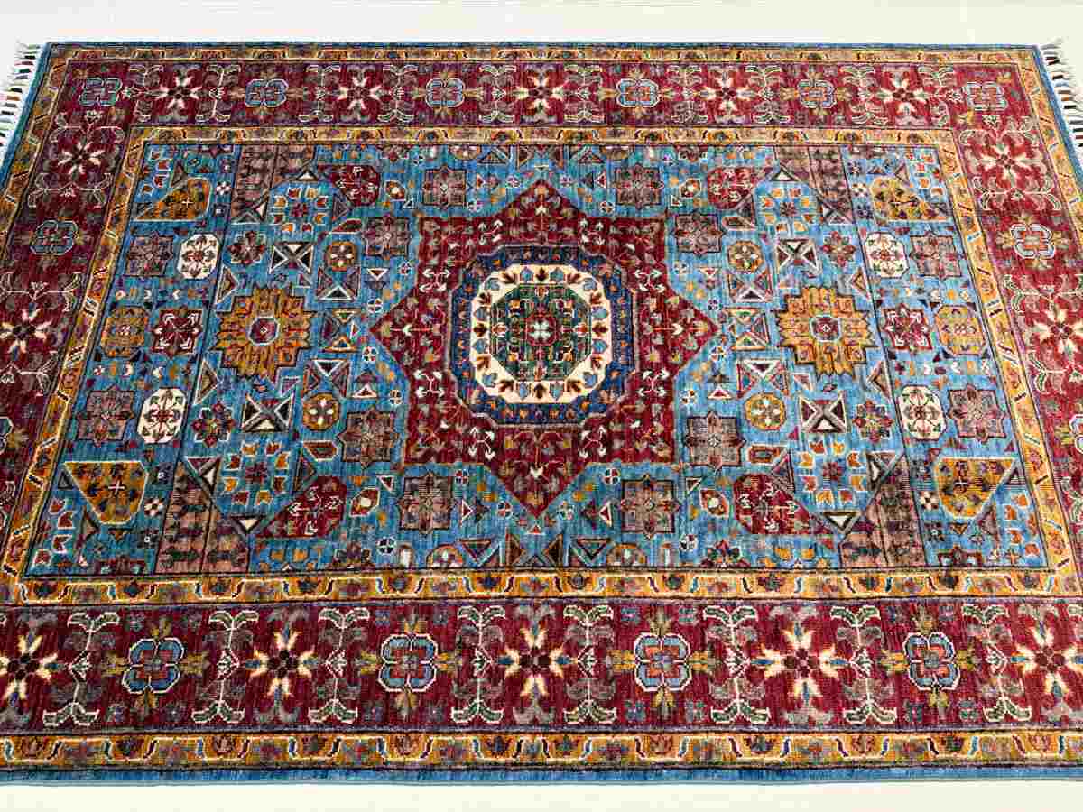 4x6 ft Hand Knotted Afghan Wool Mamluk Area Rug - Natural Vegetable Dye thumbnail 4