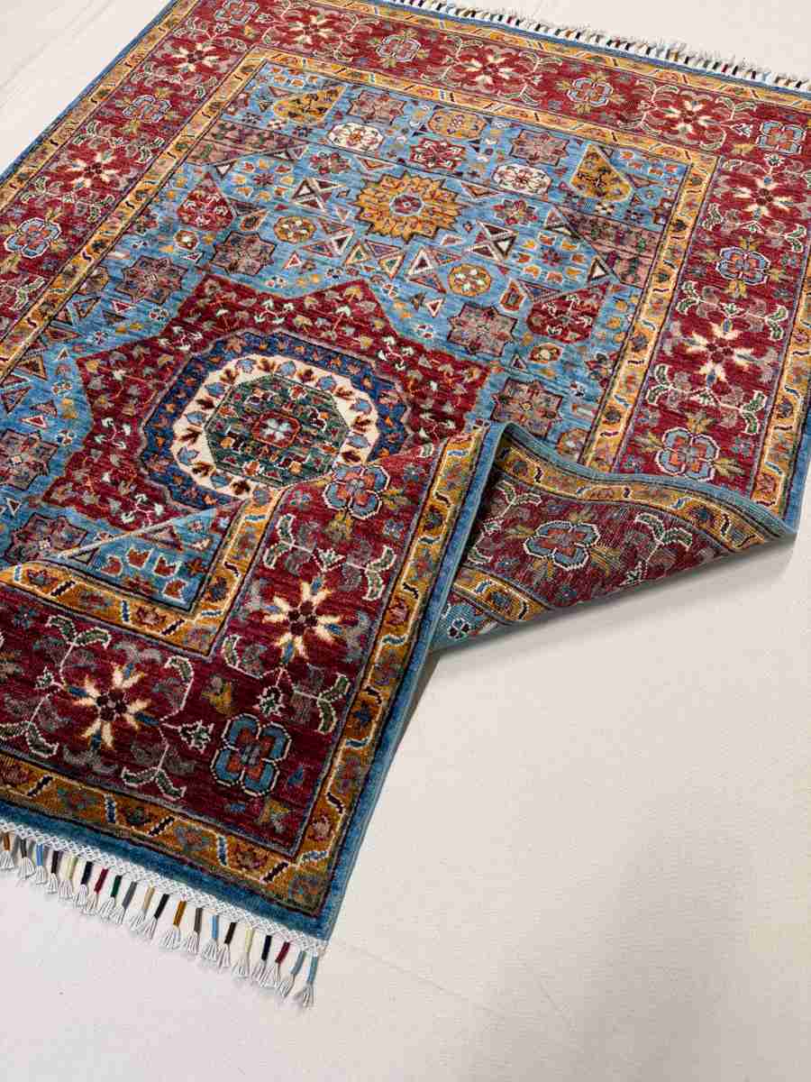4x6 ft Hand Knotted Afghan Wool Mamluk Area Rug - Natural Vegetable Dye thumbnail 6
