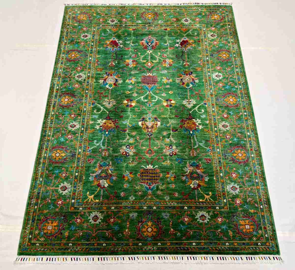 6x8 ft Hand Knotted Afghan Wool Floral Sultani Area Rug - Natural Vegetable Dye