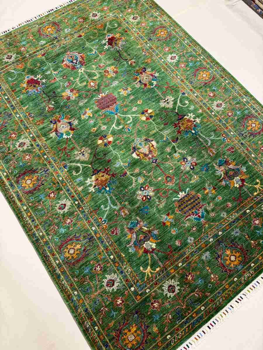 6x8 ft Hand Knotted Afghan Wool Floral Sultani Area Rug - Natural Vegetable Dye thumbnail 2