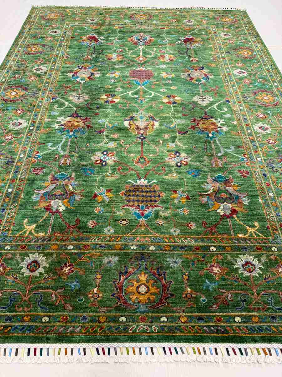 6x8 ft Hand Knotted Afghan Wool Floral Sultani Area Rug - Natural Vegetable Dye thumbnail 3