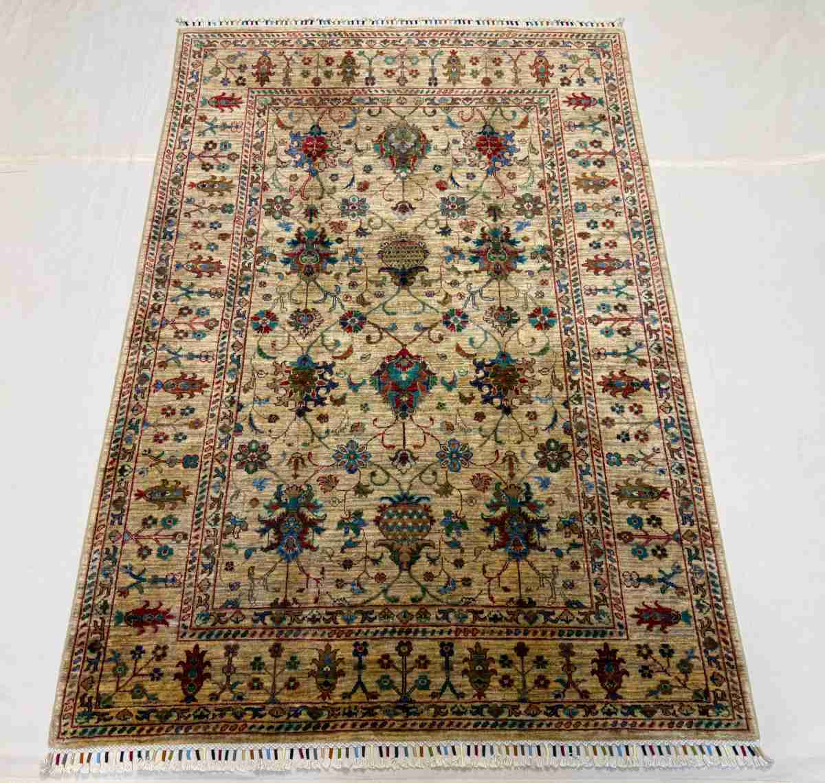5x7 ft Hand Knotted Afghan Wool Floral Sultani Area Rug - Natural Vegetable Dye