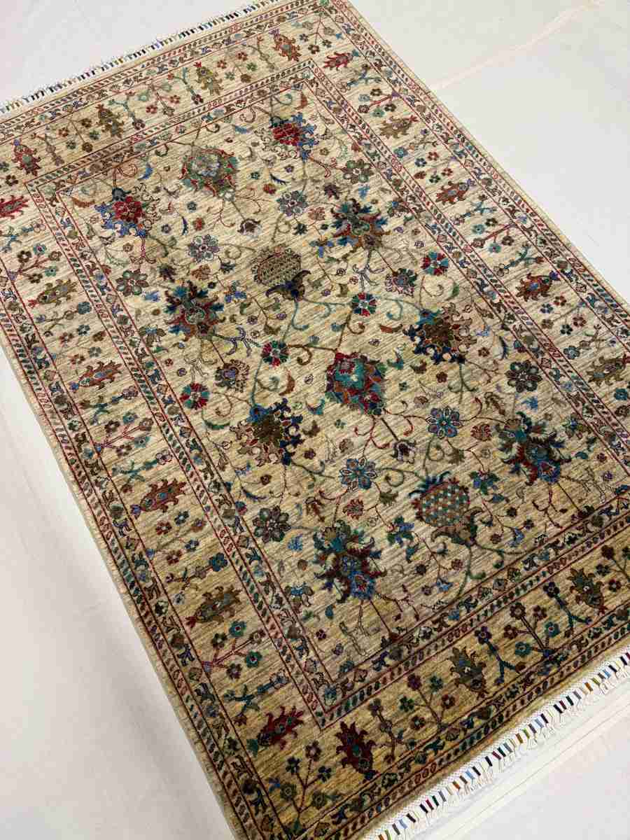 5x7 ft Hand Knotted Afghan Wool Floral Sultani Area Rug - Natural Vegetable Dye thumbnail 2