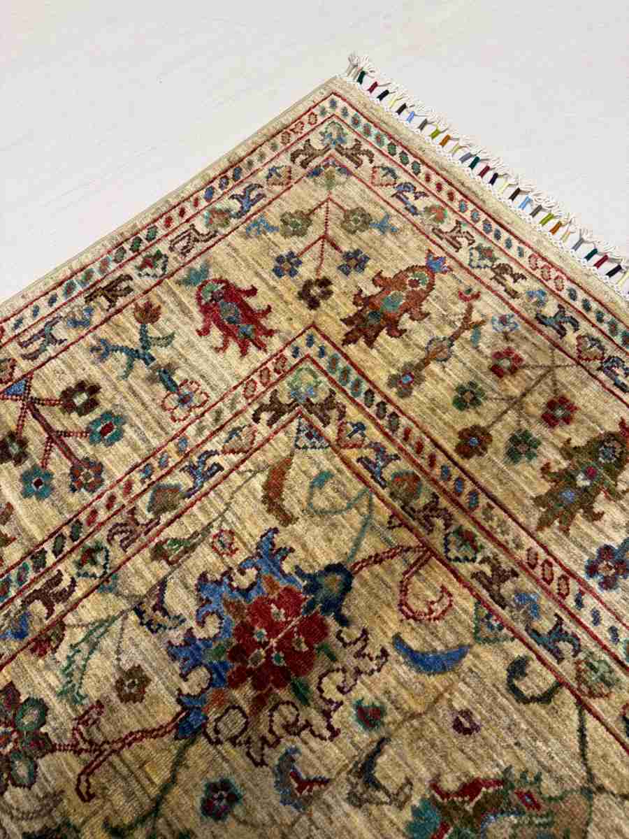 5x7 ft Hand Knotted Afghan Wool Floral Sultani Area Rug - Natural Vegetable Dye thumbnail 3