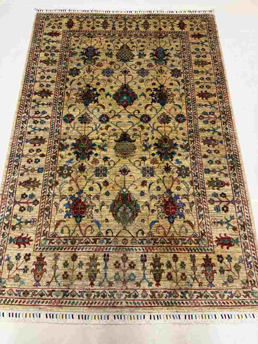 5x7 ft Hand Knotted Afghan Wool Floral Sultani Area Rug - Natural Vegetable Dye thumbnail 4