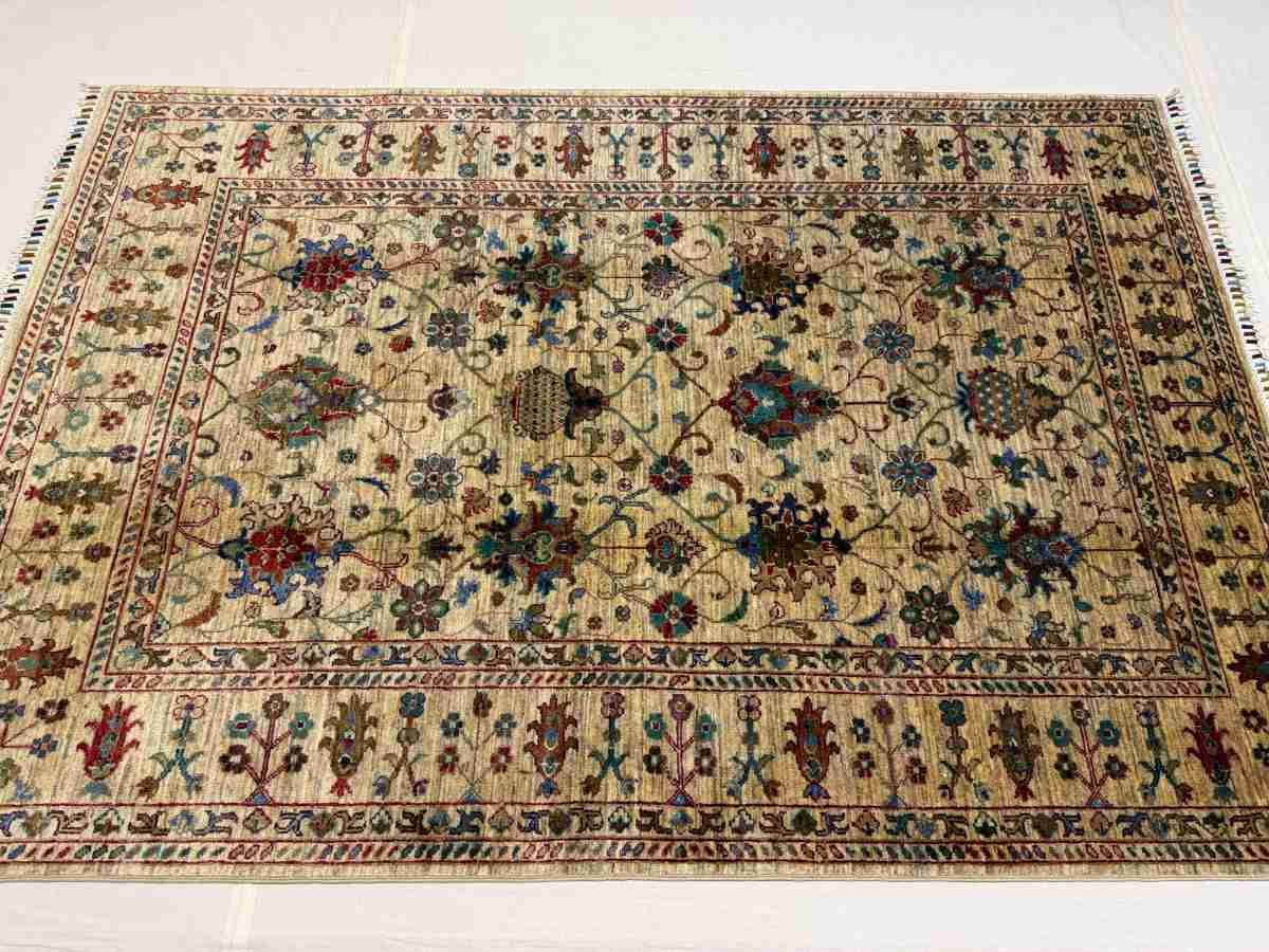 5x7 ft Hand Knotted Afghan Wool Floral Sultani Area Rug - Natural Vegetable Dye thumbnail 5