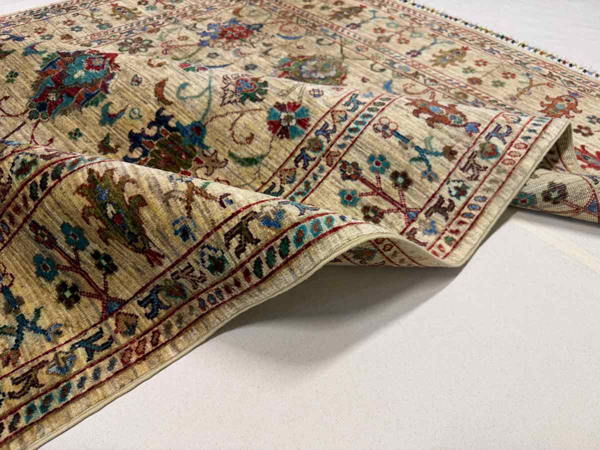 5x7 ft Hand Knotted Afghan Wool Floral Sultani Area Rug - Natural Vegetable Dye thumbnail 6