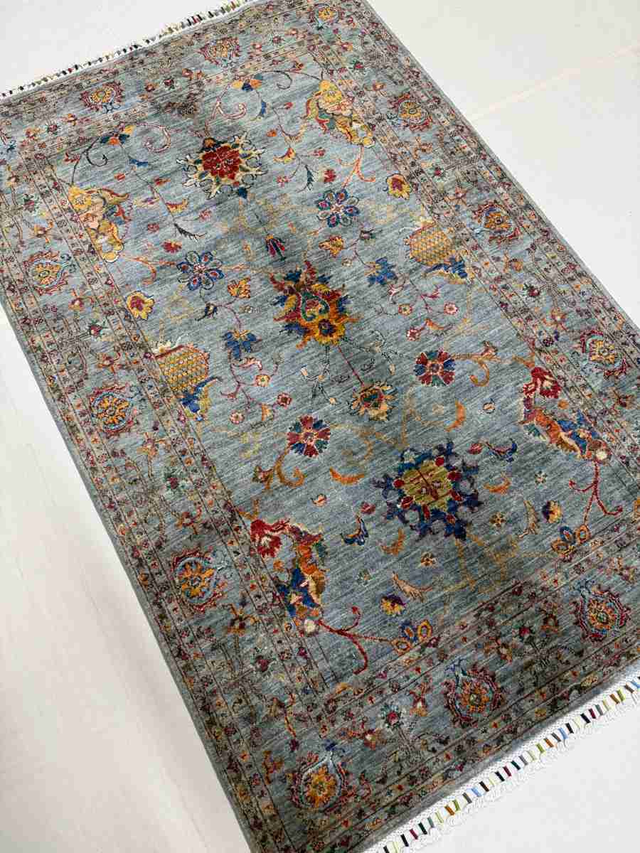 4x6 ft Hand Knotted Afghan Wool Floral Sultani Area Rug - Natural Vegetable Dye thumbnail 2