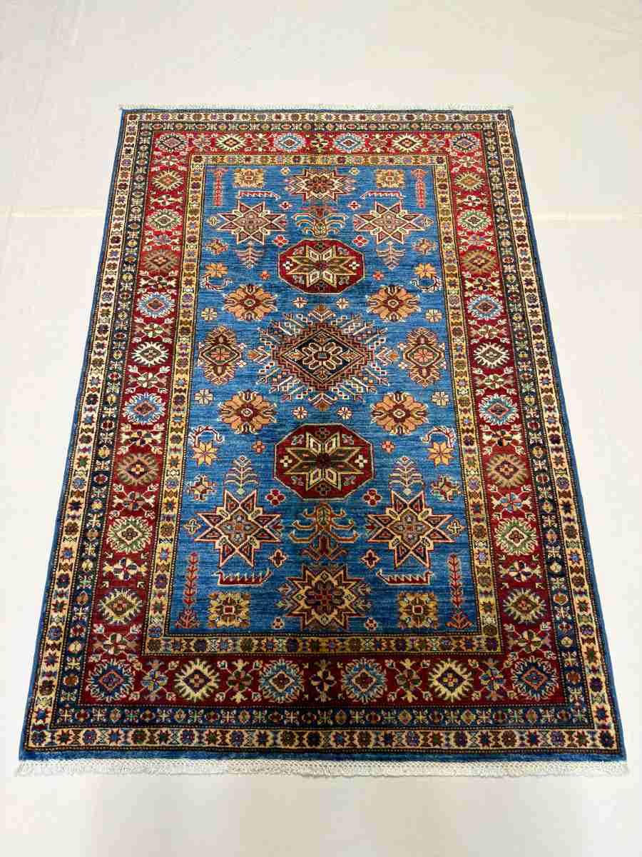 4x6 ft Hand Knotted Afghan Wool Kazak Area Rug - Natural Vegetable Dye
