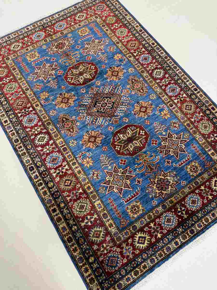 4x6 ft Hand Knotted Afghan Wool Kazak Area Rug - Natural Vegetable Dye thumbnail 2