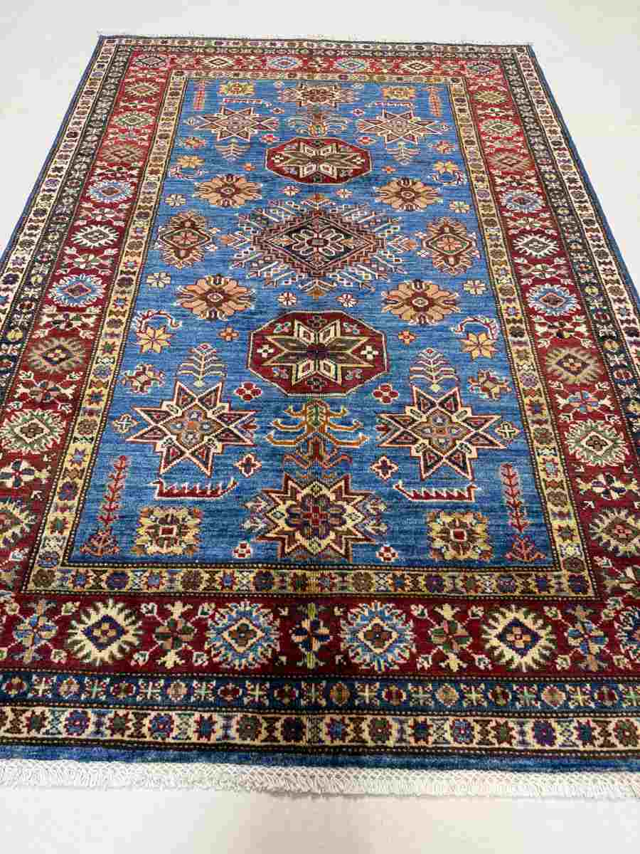 4x6 ft Hand Knotted Afghan Wool Kazak Area Rug - Natural Vegetable Dye thumbnail 3