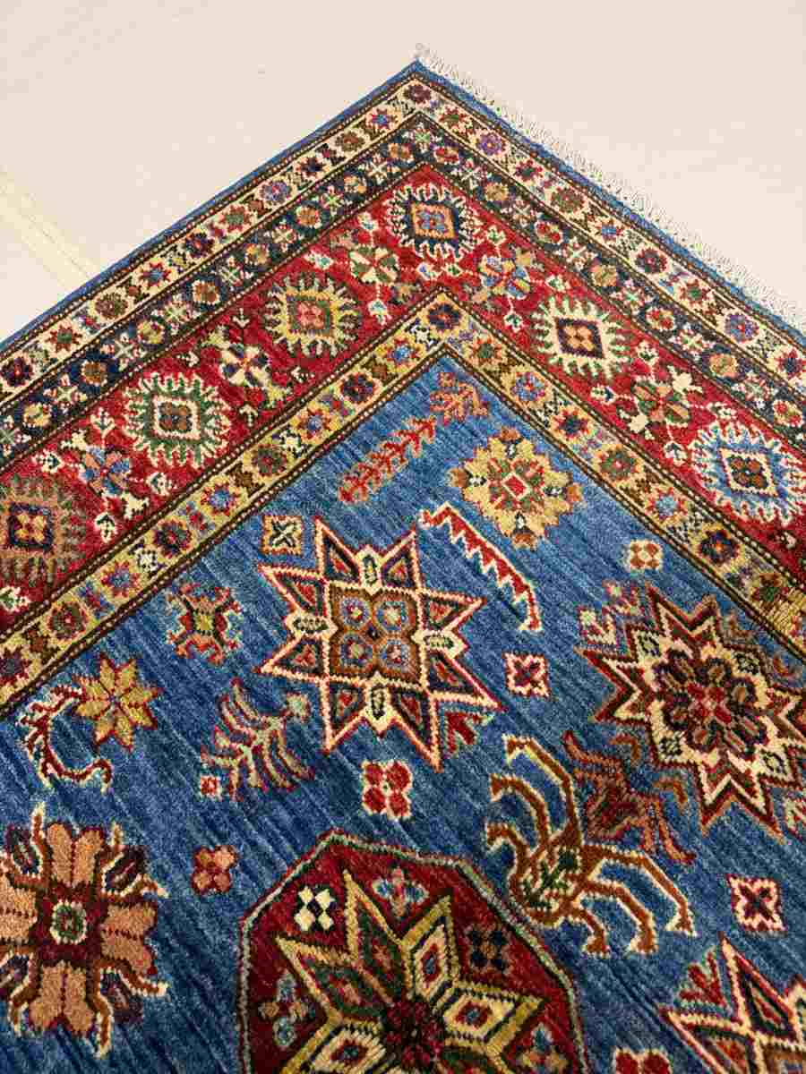 4x6 ft Hand Knotted Afghan Wool Kazak Area Rug - Natural Vegetable Dye thumbnail 4