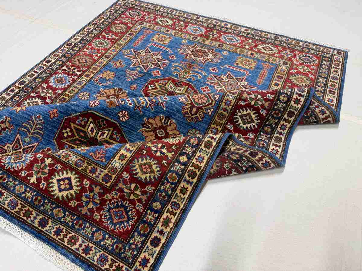4x6 ft Hand Knotted Afghan Wool Kazak Area Rug - Natural Vegetable Dye thumbnail 6