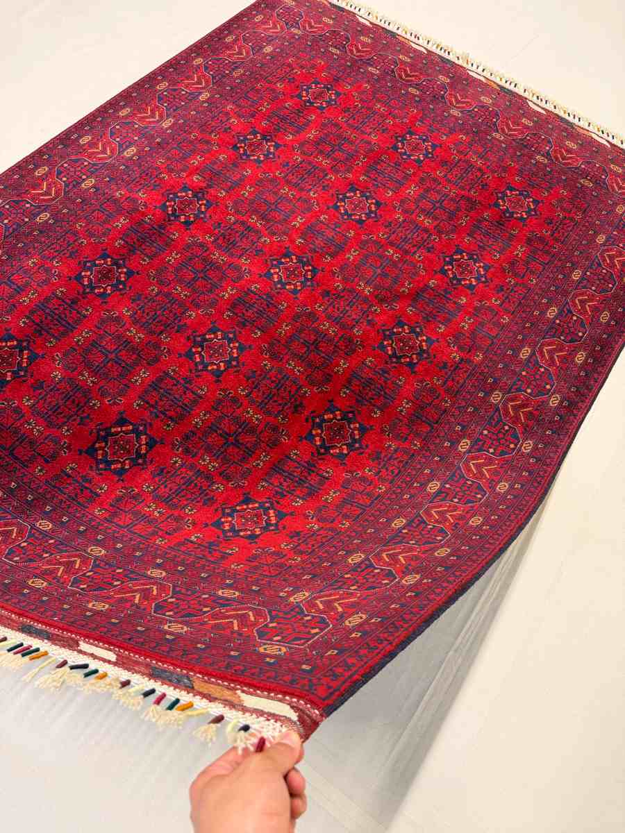 El Dokuma Afgan Halısı Bilicik Kök Boya Bordo Renk küçük görsel 4