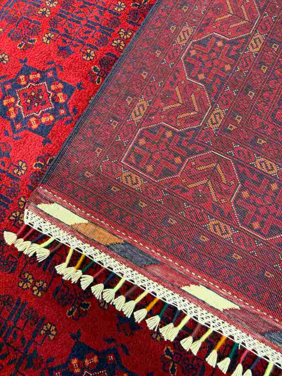 El Dokuma Afgan Halısı Bilicik Kök Boya Bordo Renk küçük görsel 7