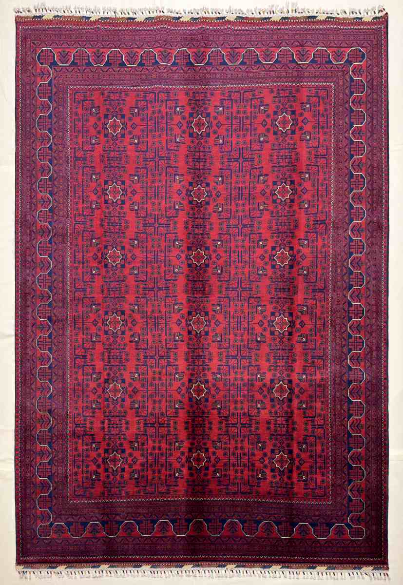 El Dokuma Afgan Halı Hamyab Desenli Bordo Renk Kök Boya 204 x 294 cm