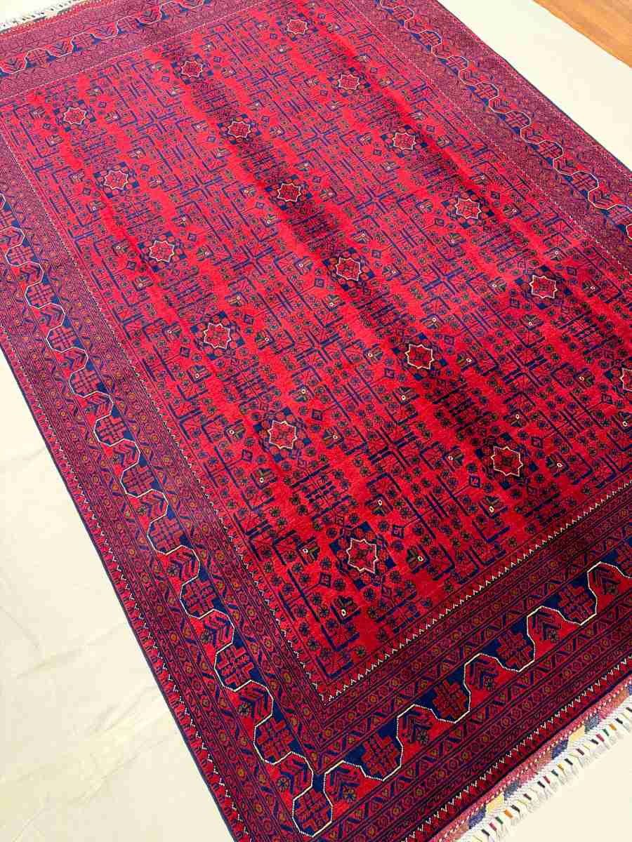 El Dokuma Afgan Halı Hamyab Desenli Bordo Renk Kök Boya 204 x 294 cm küçük görsel 2