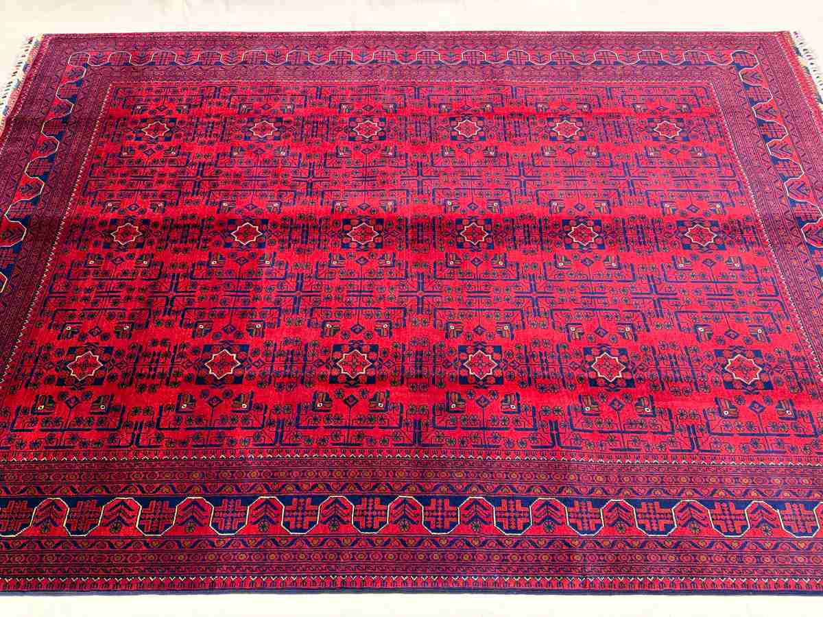 El Dokuma Afgan Halı Hamyab Desenli Bordo Renk Kök Boya 204 x 294 cm küçük görsel 4