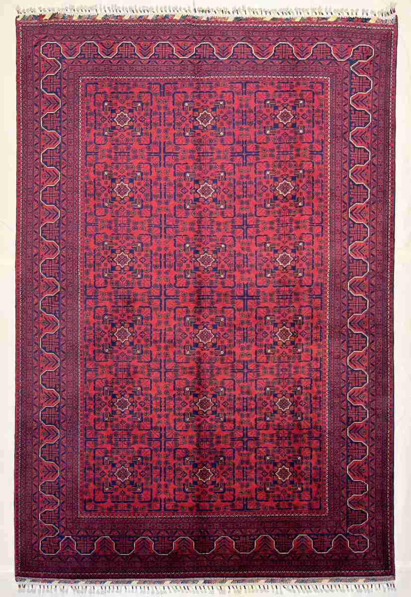 El Dokuma Afgan Halı Hamyab Desenli Bordo Renk Kök Boya 199 x 301 cm