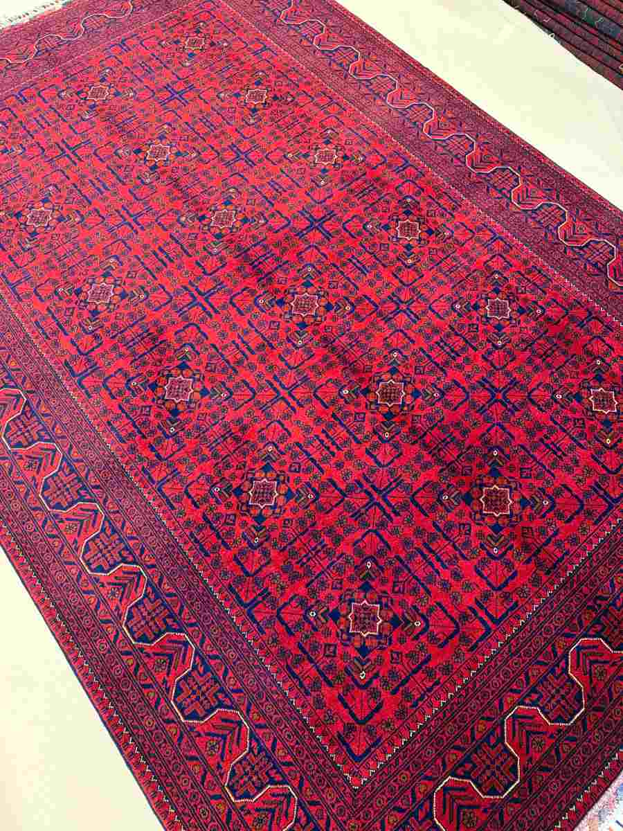 El Dokuma Afgan Halı Hamyab Desenli Bordo Renk Kök Boya 199 x 301 cm küçük görsel 2