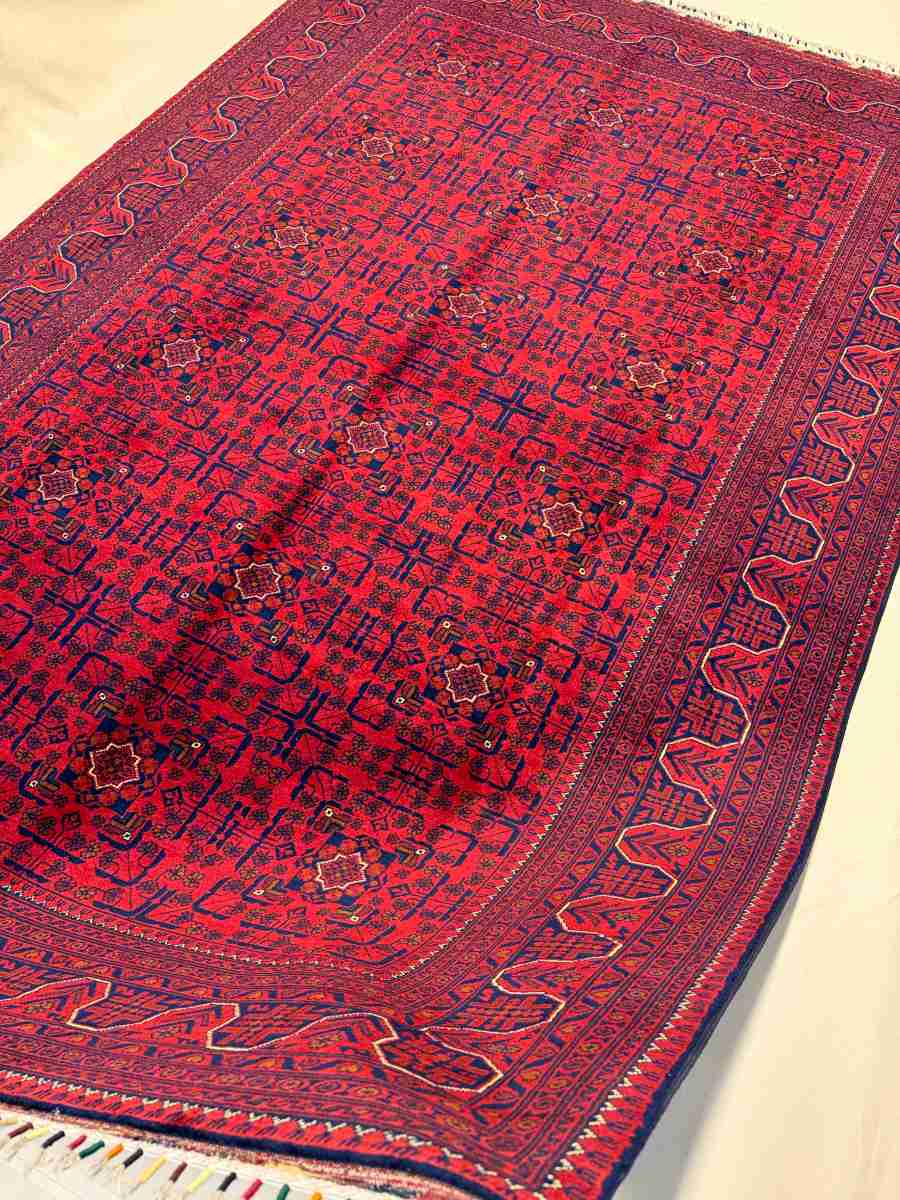 El Dokuma Afgan Halı Hamyab Desenli Bordo Renk Kök Boya 199 x 301 cm küçük görsel 3