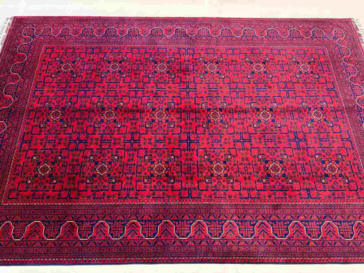 El Dokuma Afgan Halı Hamyab Desenli Bordo Renk Kök Boya 199 x 301 cm küçük görsel 4