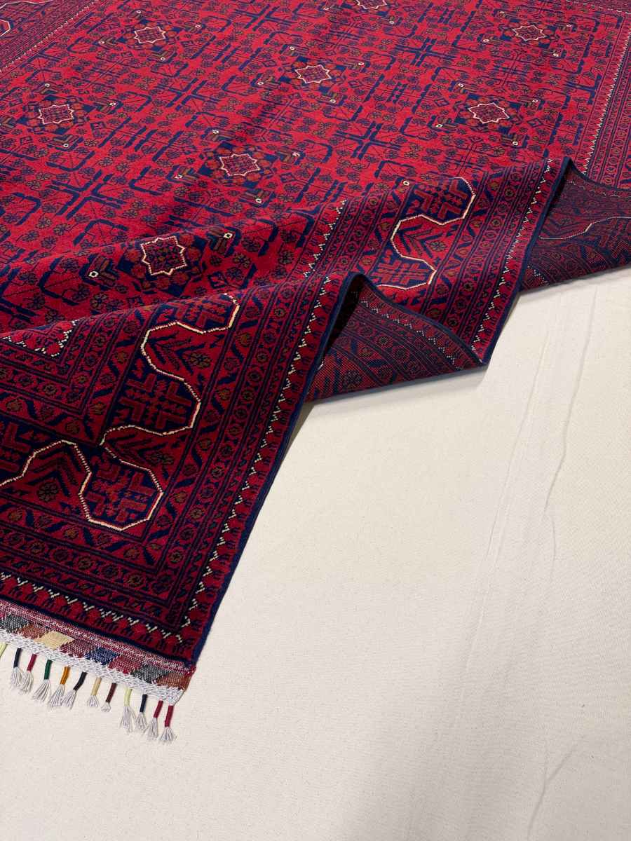 El Dokuma Afgan Halı Hamyab Desenli Bordo Renk Kök Boya 199 x 301 cm küçük görsel 6