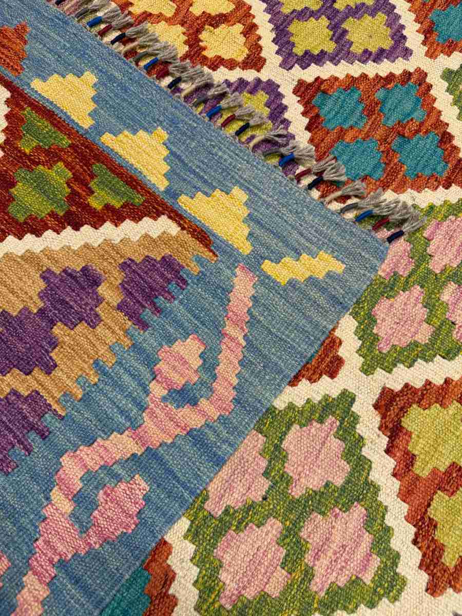 El Dokuma Afgan Kilim Çift Taraf Kullanım Kök Boya 203 x 305 cm küçük görsel 7