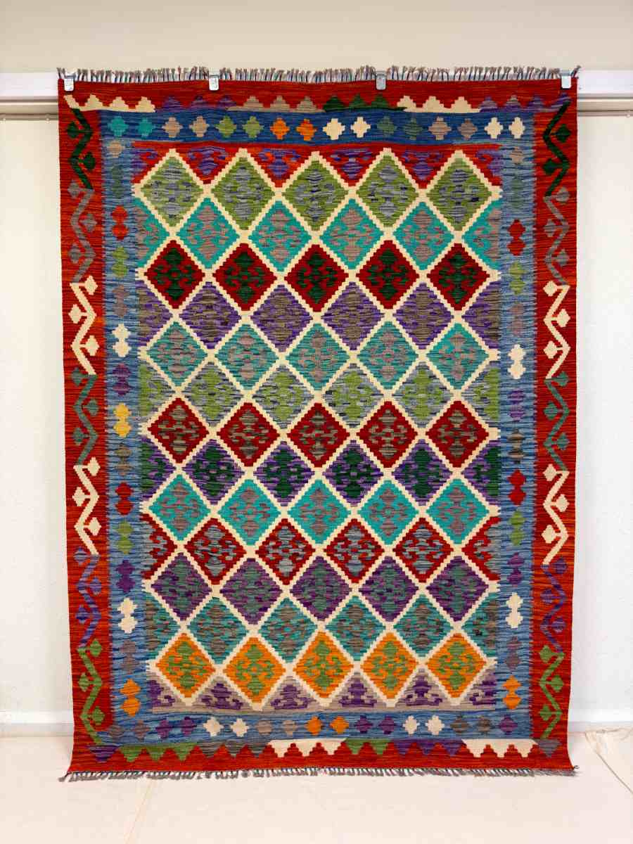 El Dokuma Afgan Kilim Çift Taraf Kullanım Kök Boya 181 x 245 cm