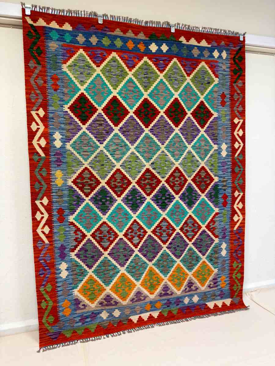 El Dokuma Afgan Kilim Çift Taraf Kullanım Kök Boya 181 x 245 cm küçük görsel 2