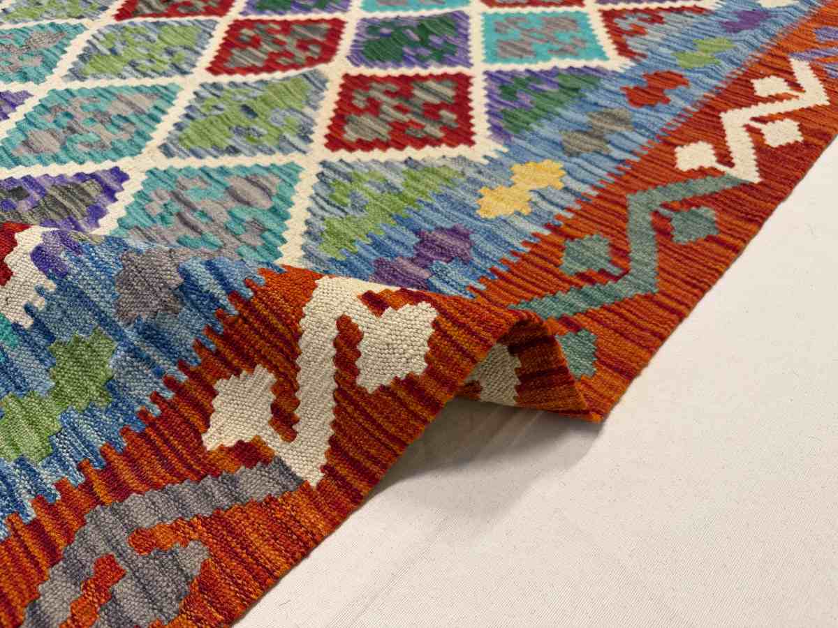 El Dokuma Afgan Kilim Çift Taraf Kullanım Kök Boya 181 x 245 cm küçük görsel 6