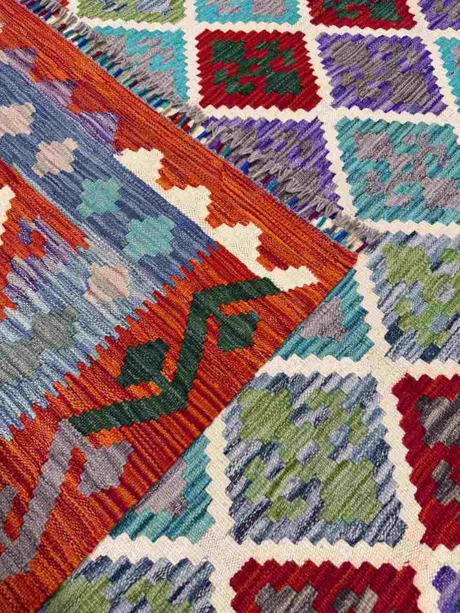 El Dokuma Afgan Kilim Çift Taraf Kullanım Kök Boya 181 x 245 cm küçük görsel 7