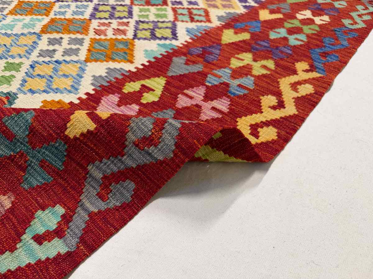 El Dokuma Afgan Kilim Çift Taraf Kullanım Kök Boya 210 x 285 cm küçük görsel 6