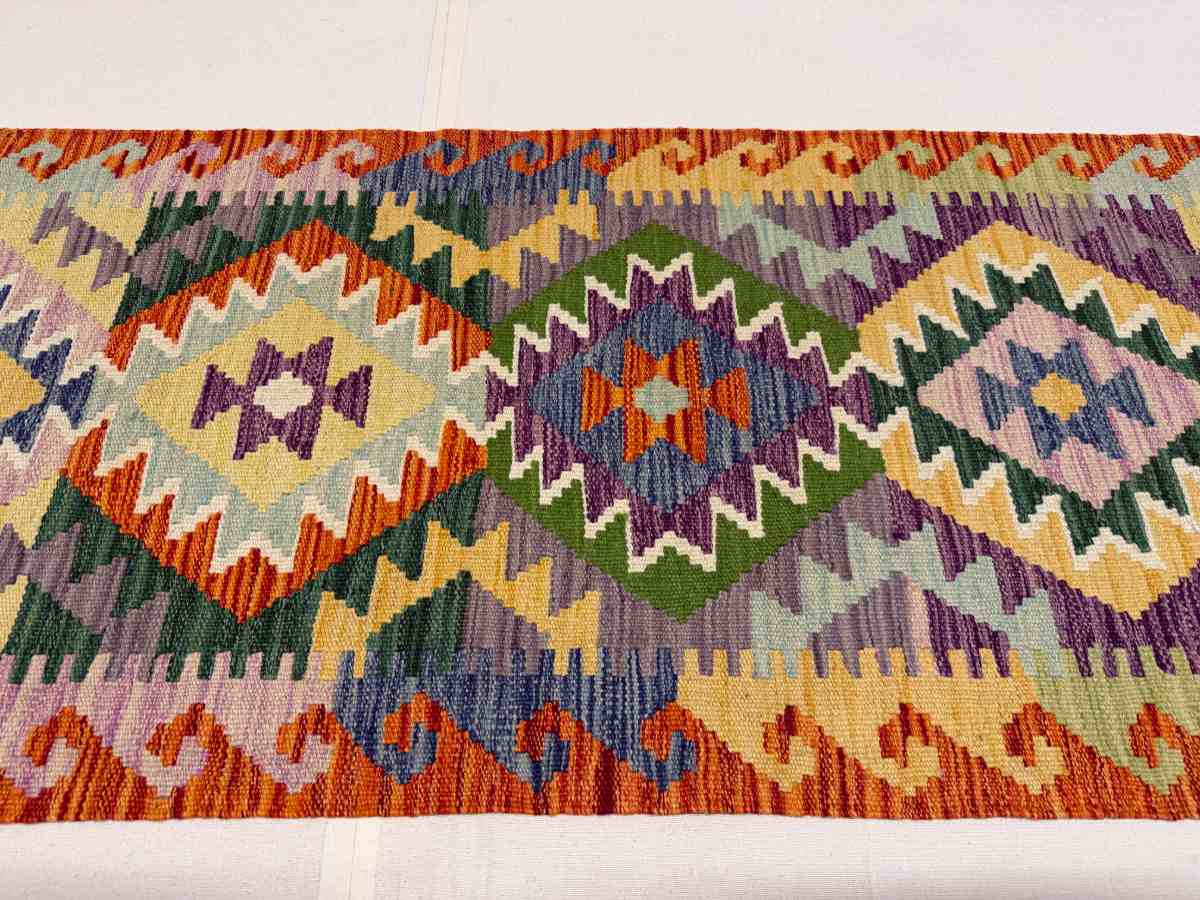 El Dokuma Afgan Kilim Çift Taraf Kullanım Kök Boya Yolluk 62 x 180 cm küçük görsel 4