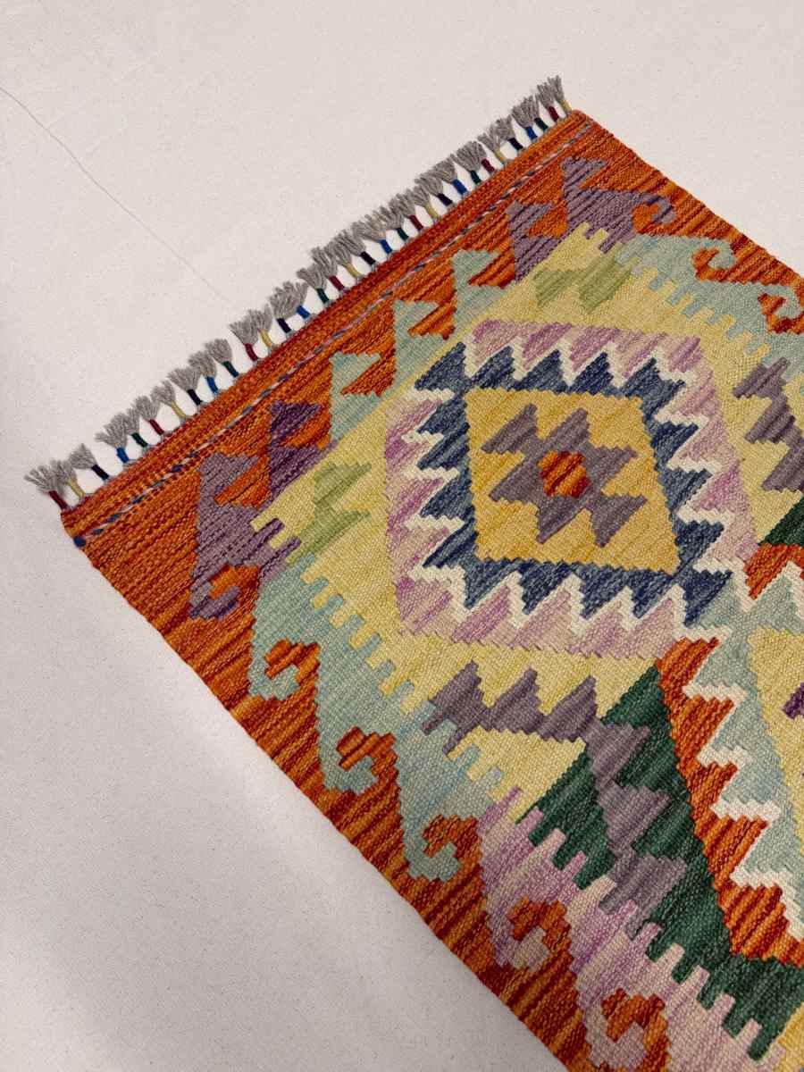 El Dokuma Afgan Kilim Çift Taraf Kullanım Kök Boya Yolluk 62 x 180 cm küçük görsel 5