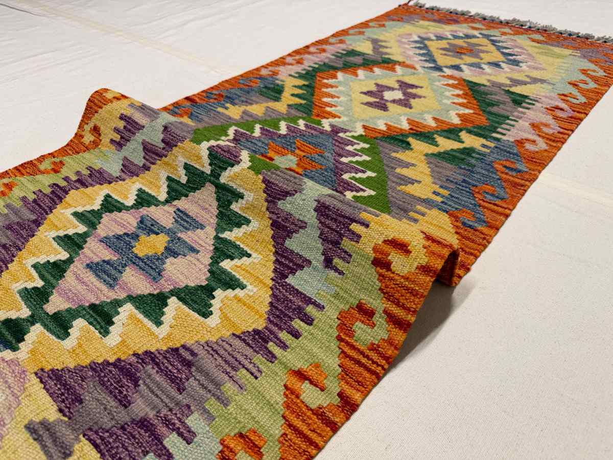 El Dokuma Afgan Kilim Çift Taraf Kullanım Kök Boya Yolluk 62 x 180 cm küçük görsel 7
