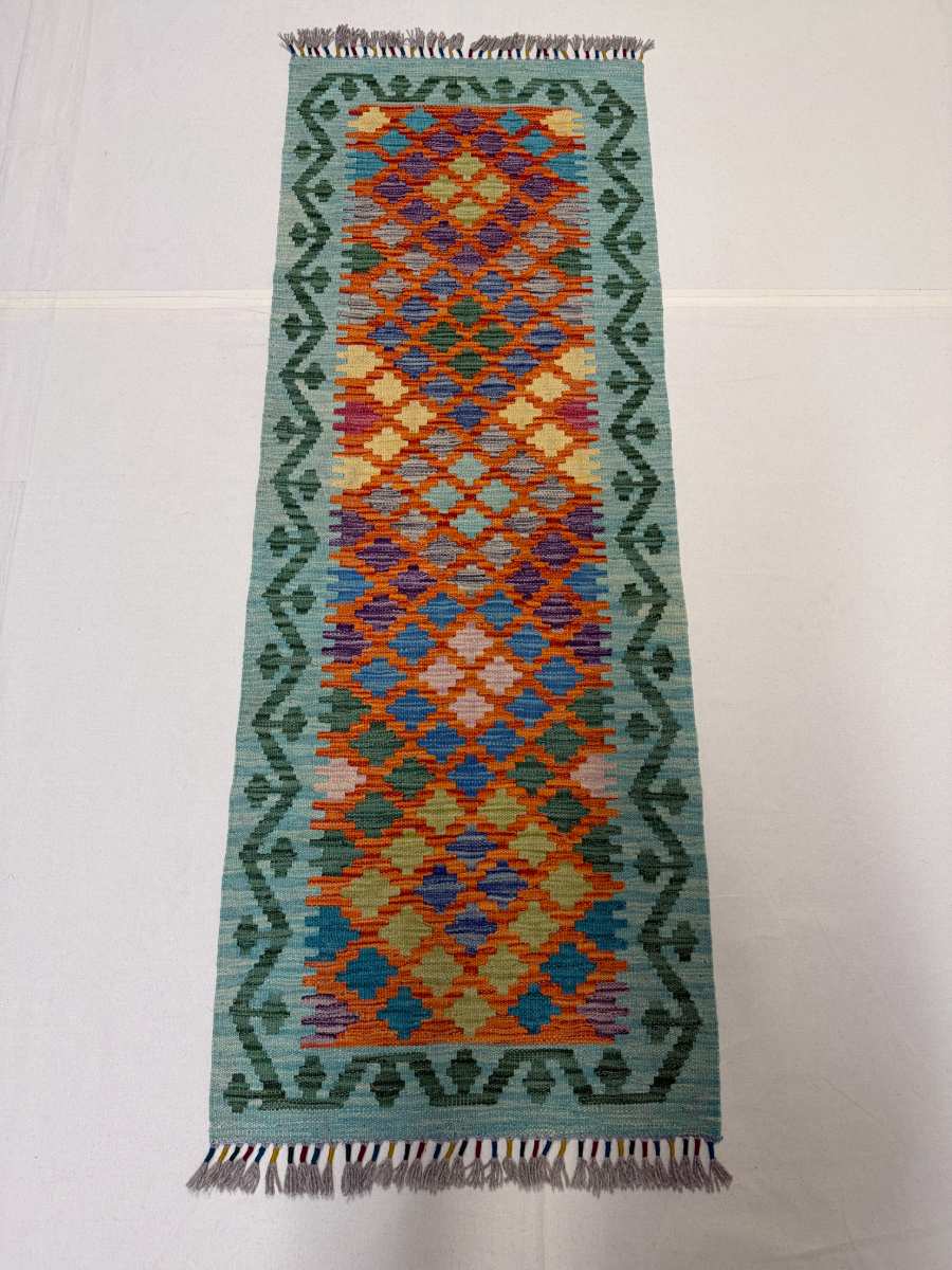 El Dokuma Afgan Kilim Çift Taraf Kullanım Kök Boya Yolluk 61 x 168 cm