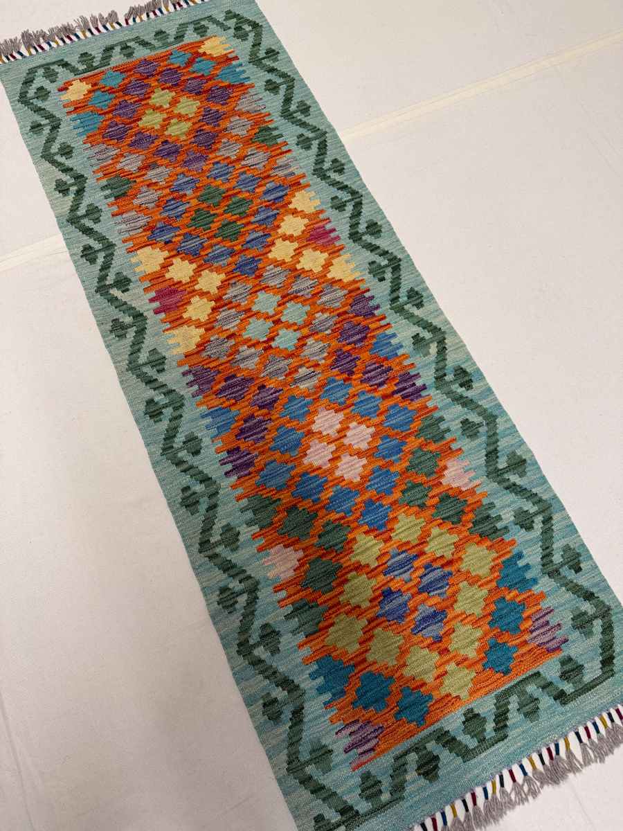 El Dokuma Afgan Kilim Çift Taraf Kullanım Kök Boya Yolluk 61 x 168 cm küçük görsel 2