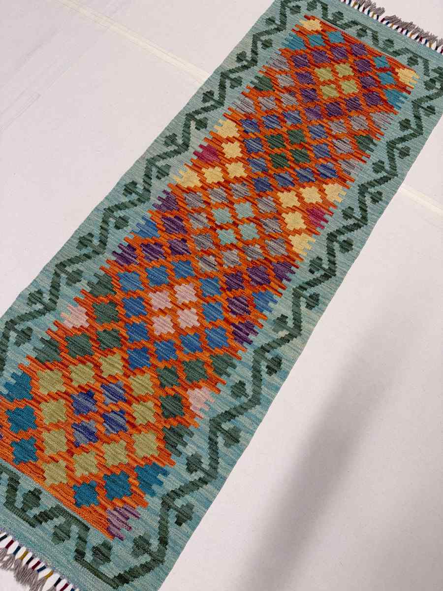 El Dokuma Afgan Kilim Çift Taraf Kullanım Kök Boya Yolluk 61 x 168 cm küçük görsel 3